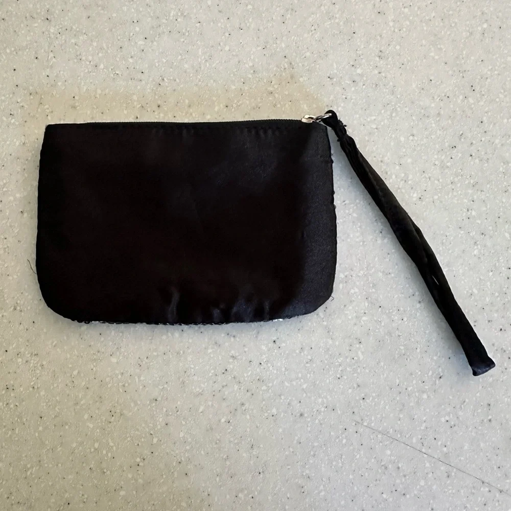 Hello Kitty Sequin Wristlet - Black and Pink Coin purse Zippered.